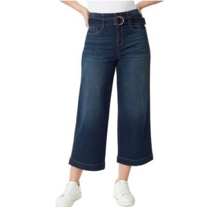 Gloria Vanderbilt Womens Wide Leg High Rise Belted Cropped Strecth Jeans Blue 10